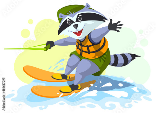 Fun animal raccoon boy scout ride water skiing