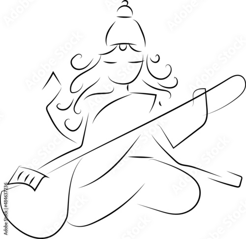 The goddess of knowledge sitting with musical instrument