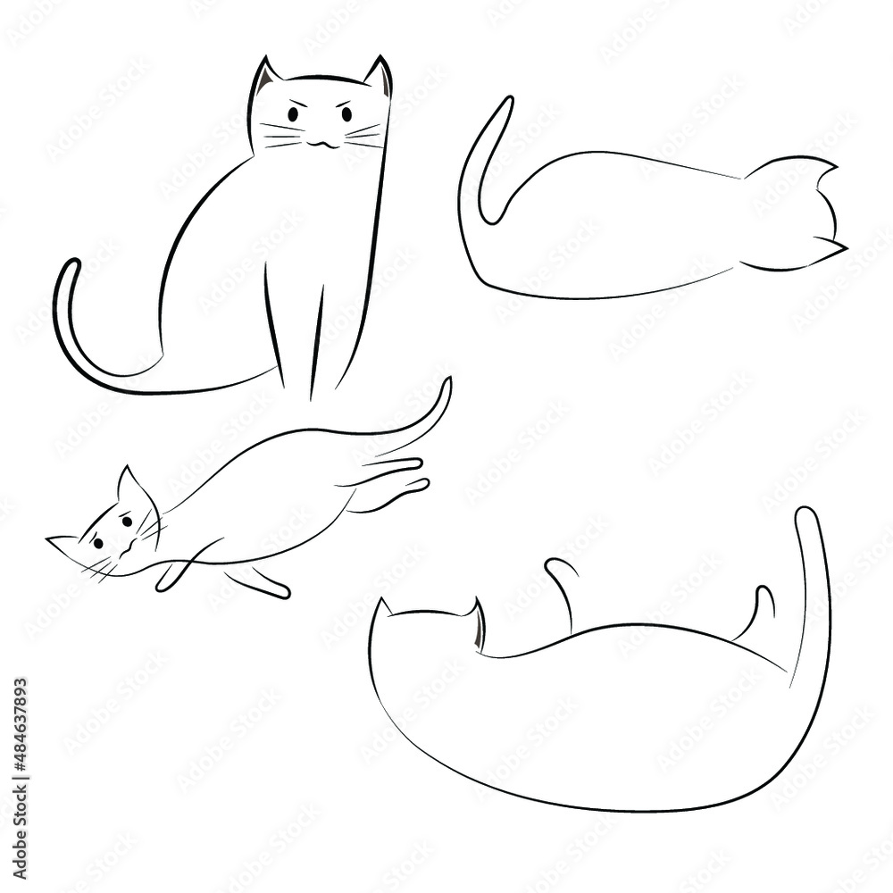 Naklejka premium Line art pack of a moody cat