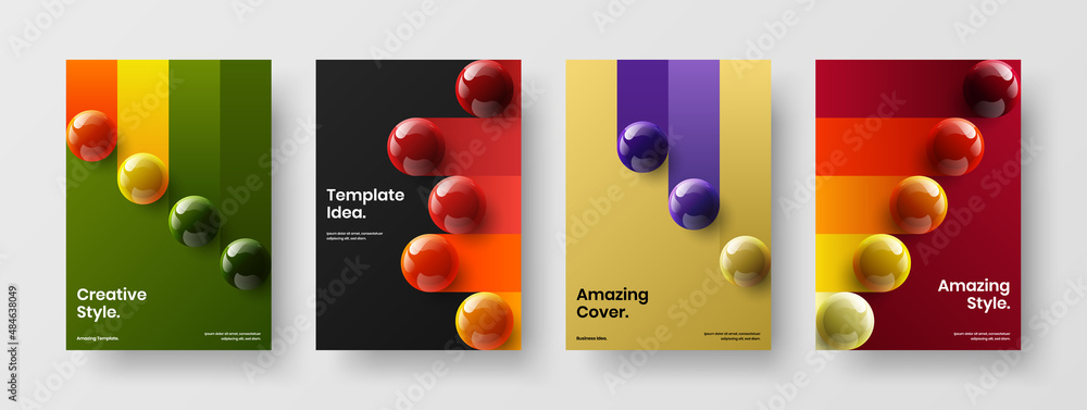 Abstract 3D balls placard template composition. Clean corporate cover vector design concept collection.