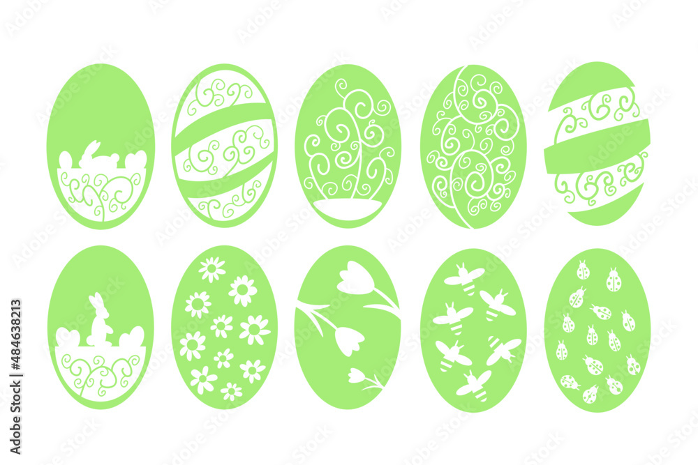 Cute collection color easter eggs in flat design. Vector illustration. Stickers set for easter eggs. Cute collection color easter eggs in flat design. Vector illustration. Stickers set for easter eggs.