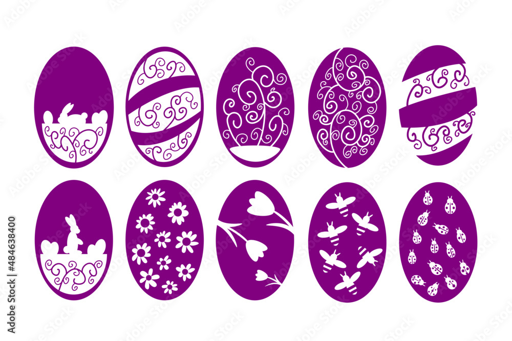 Cute collection color easter eggs in flat design. Vector illustration. Stickers set for easter eggs. Cute collection color easter eggs in flat design. Vector illustration. Stickers set for easter eggs.