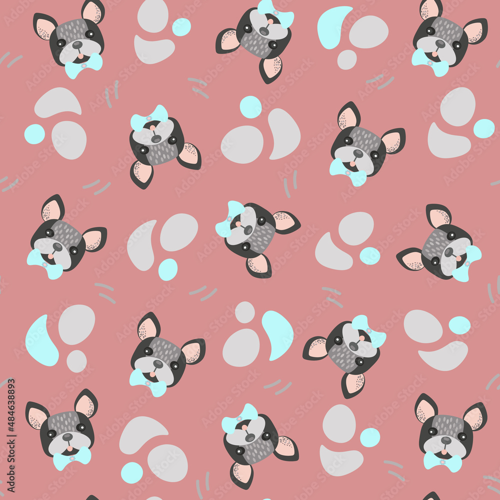 Obraz premium seamless pattern with kawaii bulldogs