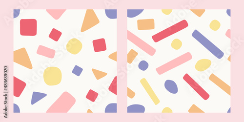 Abstract pattern set with colorful geometric shapes. Seamless patten for kids room decoration, wallpaper, cover, interior and print. 