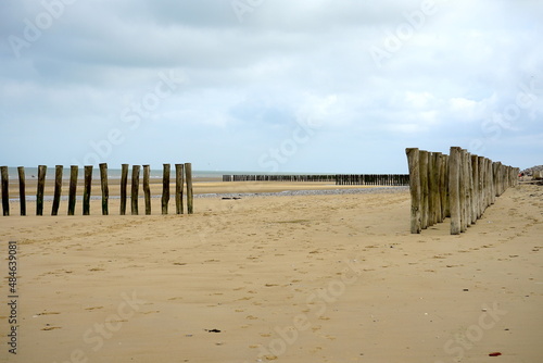 empty beach with breakwater between Sangatte and Calais, Opal Coast, Pas-de-Calais, Hauts-de-France, 2022