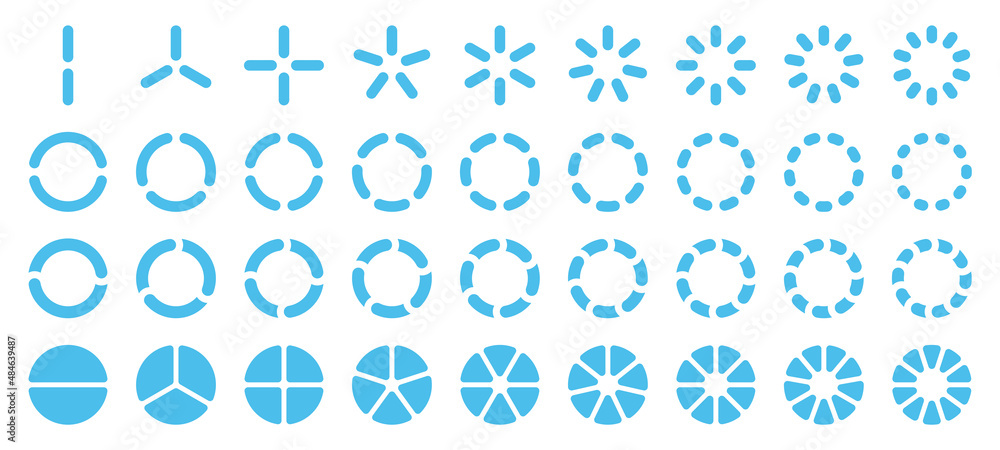 Set Gerundete Tortendiagramme Blau Set Gerundete Tortendiagramme Blau