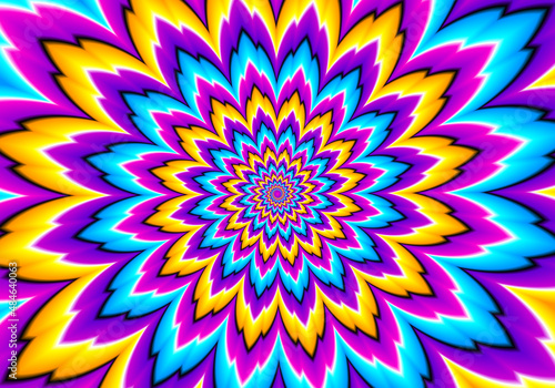 Colorful flower blossom. Optical expansion illusion.