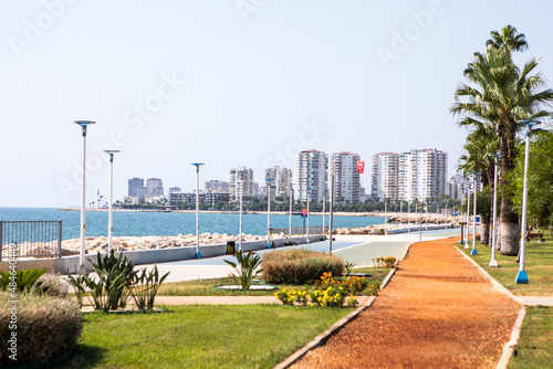 Mersin, Turkey – November 2020. sunny beach and promenade of Mersin city