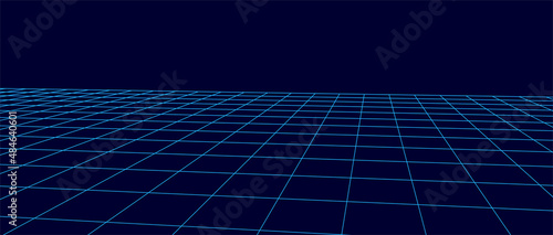 Vector blue perspective grid. Digital cyberspace. Network connection structure. Vector illustration for website.