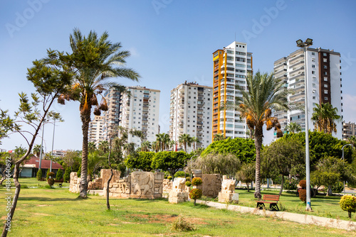 Mersin, Turkey – November 2020. sunny beach and promenade of Mersin city