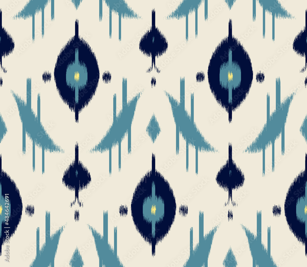 Seamless pattern ikat blue grey