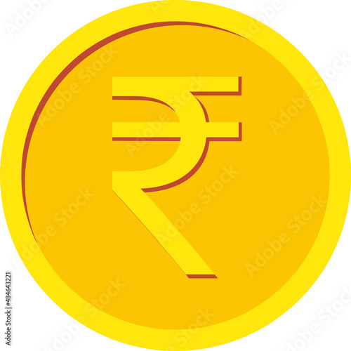 Gold coin icon. With indian rupee sign. flat Vector illustration isolated on white background.