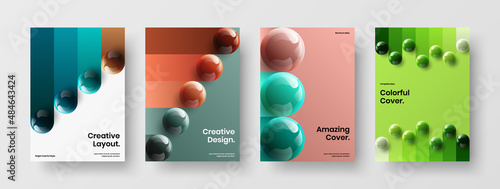 Amazing realistic spheres book cover template set. Geometric brochure design vector concept collection.