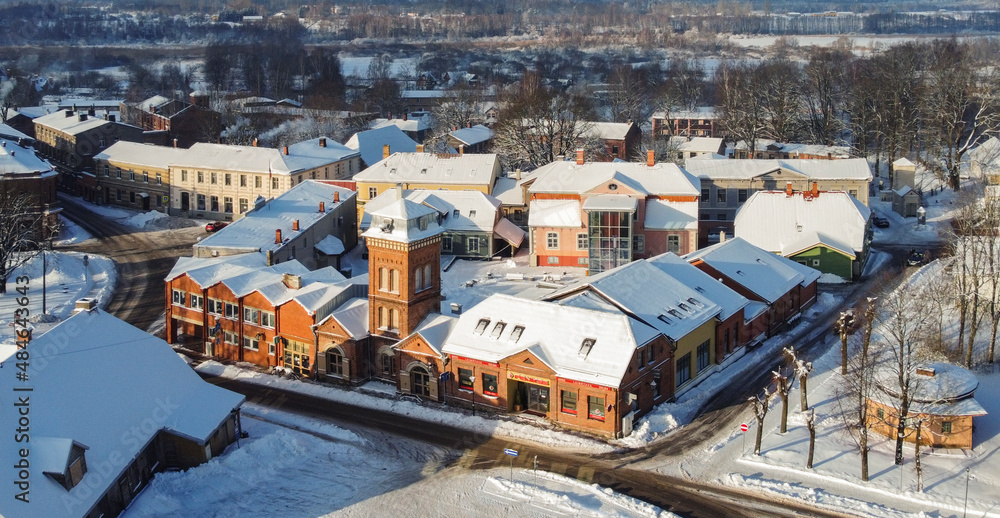 Aerial view of historical centre of  city Limbazi, Latvia