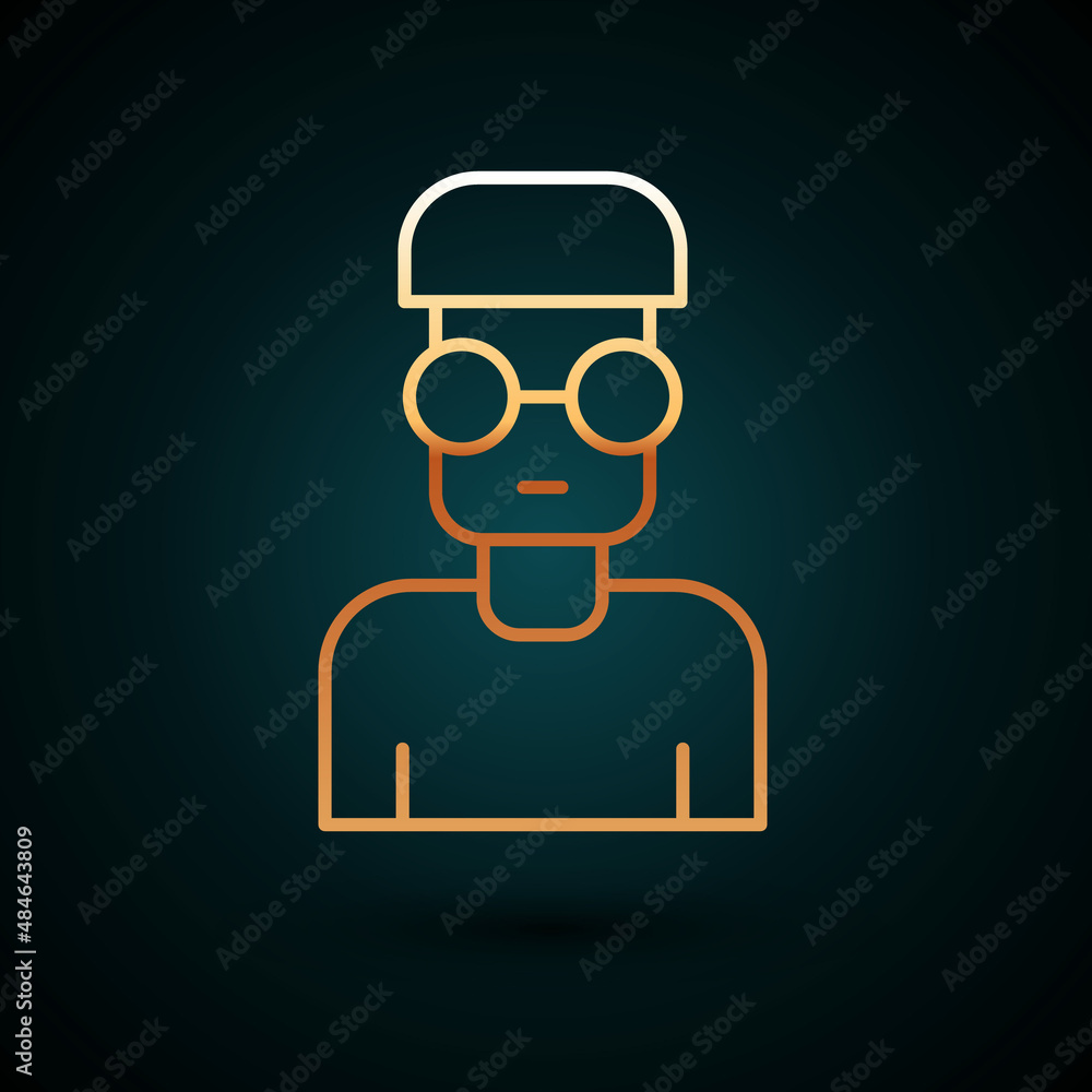 Gold line Nerd geek icon isolated on dark blue background. Vector Gold line Nerd geek icon isolated on dark blue background. Vector