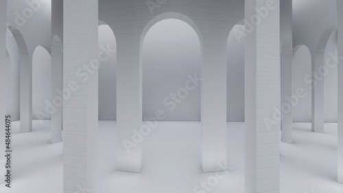 Architecture interior background empty arched pass 3d render