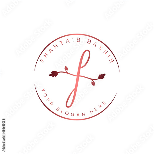 Flower handwriting rose gold logo design initial letter f vector for women's, beauty, salon, massage, cosmetic or spa brand luxury logo