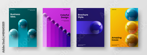 Bright corporate identity A4 vector design layout bundle. Unique realistic spheres book cover concept collection.