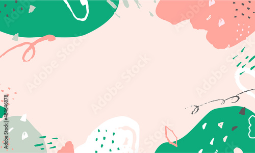 オレンジ・緑のミニマル・アブストラクト・手描きの背景デザイン