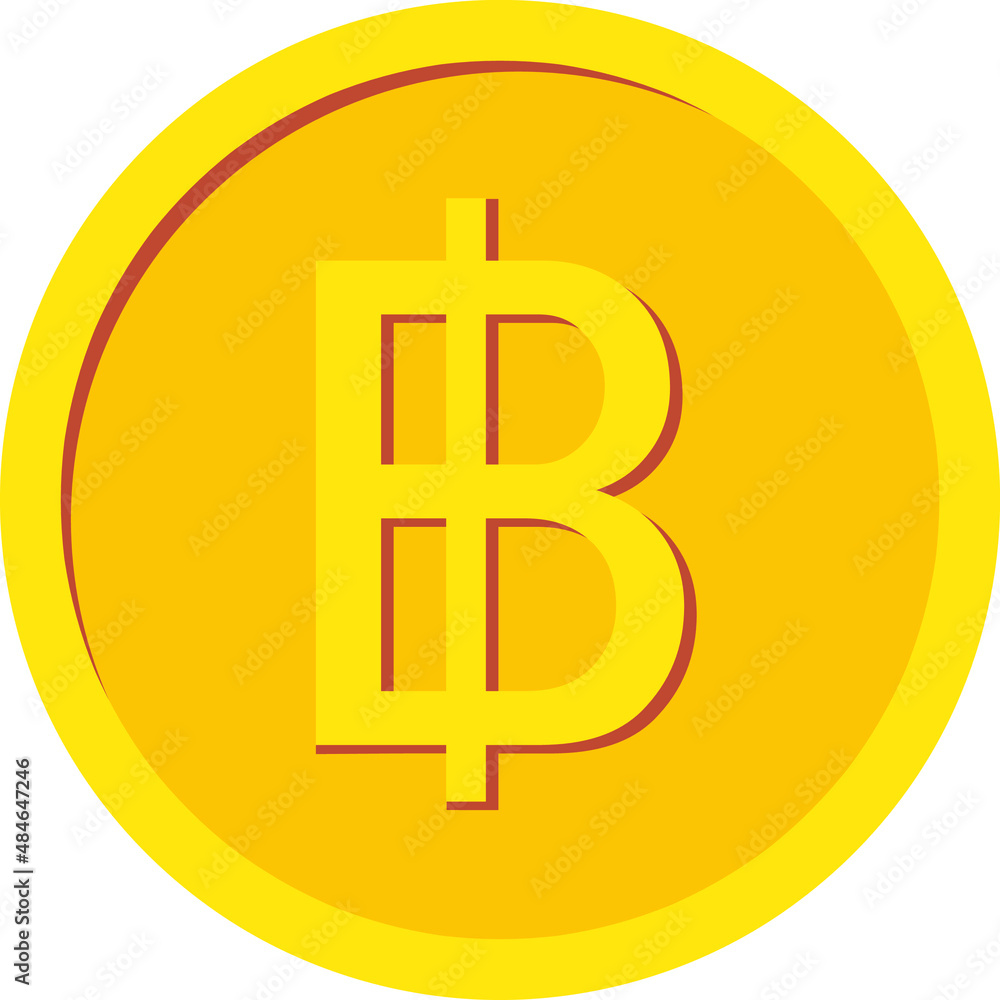 Gold coin icon. With thailand bath sign. flat Vector illustration isolated on white background. Gold coin icon. With thailand bath sign. flat Vector illustration isolated on white background.