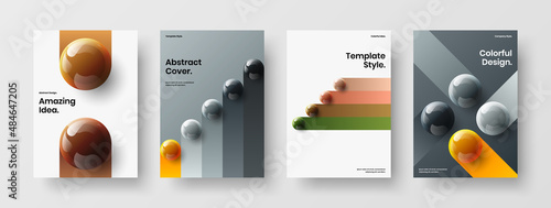 Minimalistic 3D balls corporate identity layout bundle. Clean presentation A4 design vector template composition.