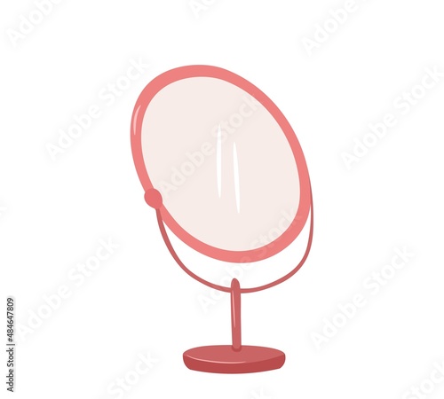 Cute mirror for makeup and skin care routine. Isolated vector object.