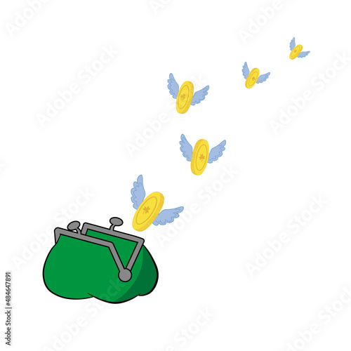 Winged gold coins escaping from the purse