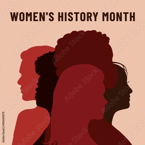 Poster with different women.Girls power. Womens History Month. Women's day. 8 march