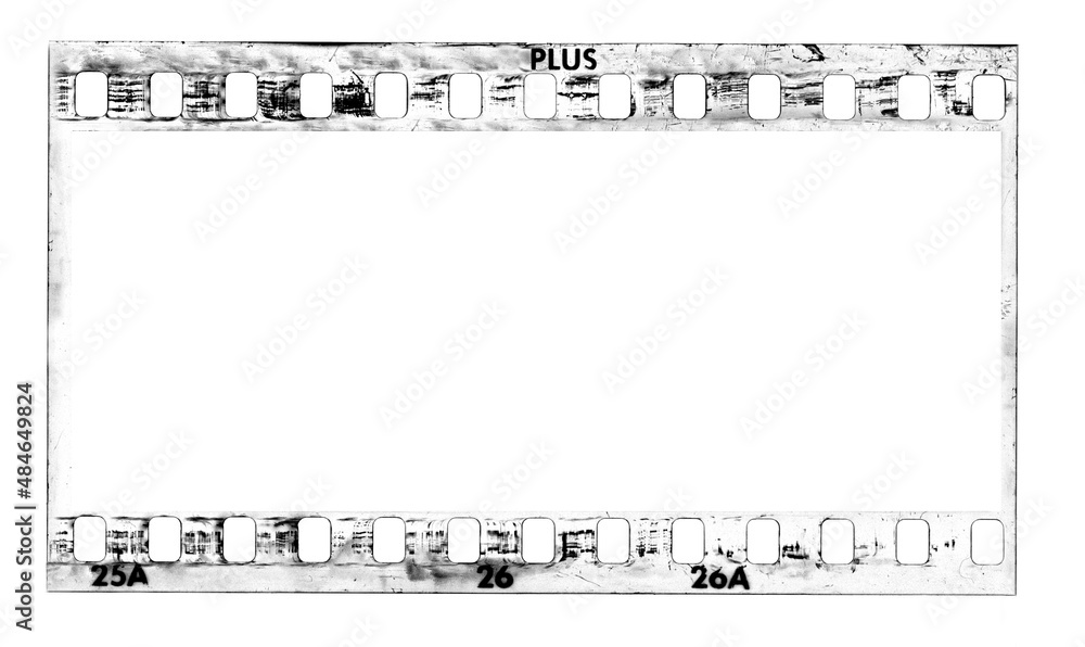 Film strip template, empty developed black and white panoramic135 type (35mm) negative on white background