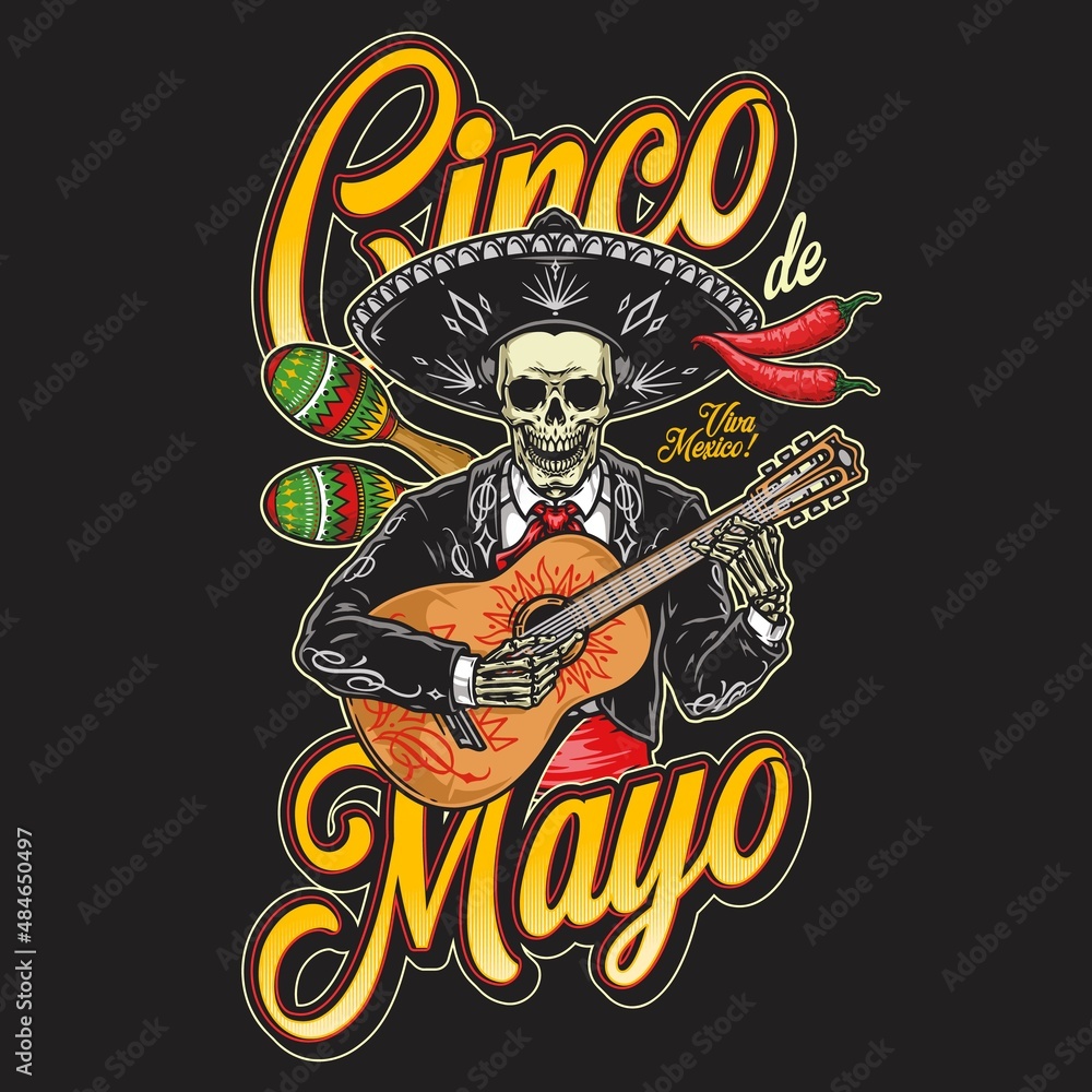 Mariachi skeleton with guitar sticker