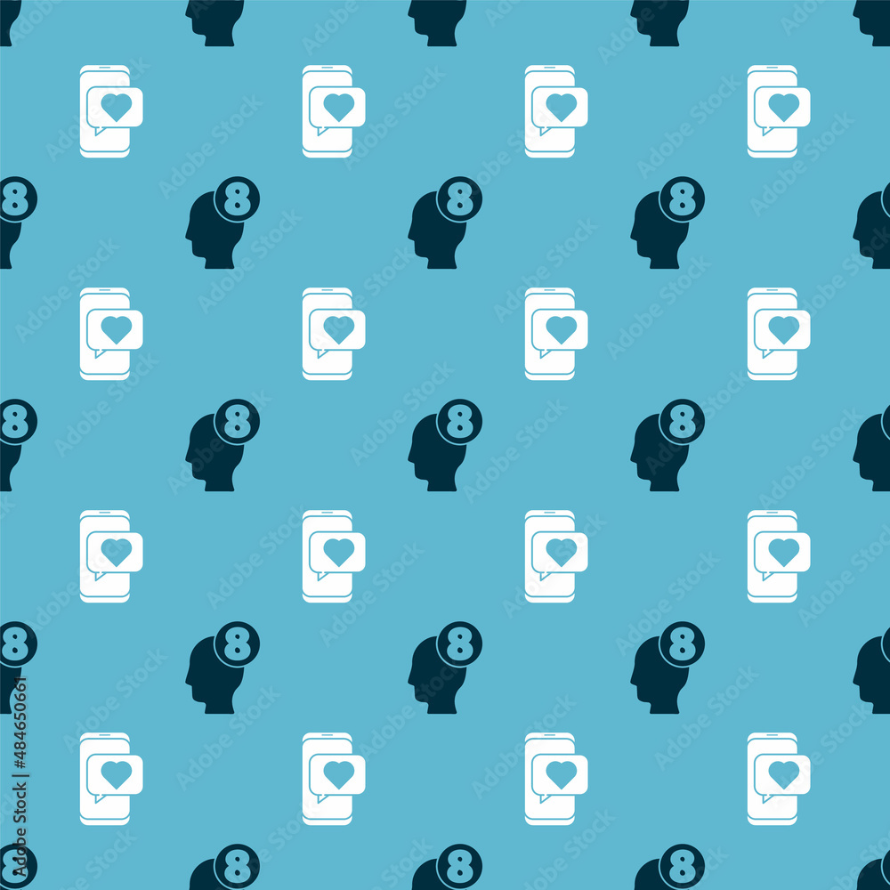 Set 8 March in human head and Online dating app and chat on seamless pattern. Vector Set 8 March in human head and Online dating app and chat on seamless pattern. Vector