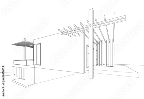 Sketch of modern house vector 3d illustration 