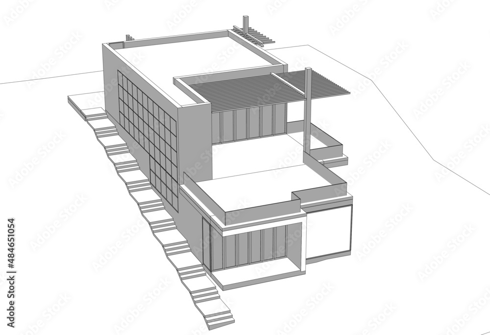 Sketch of modern house vector 3d illustration Sketch of modern house vector 3d illustration