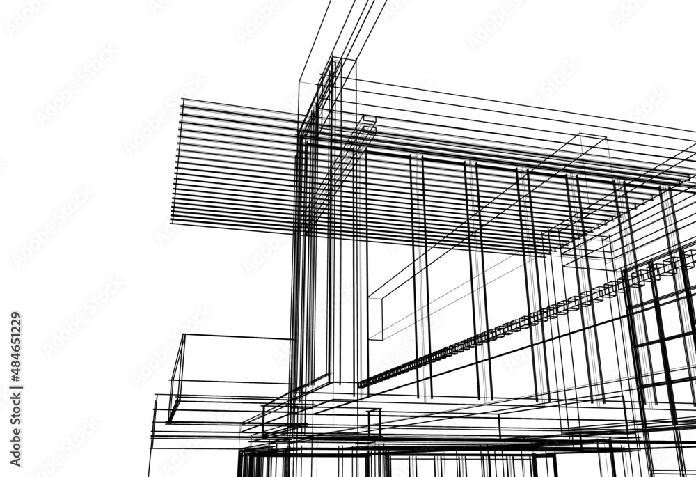 Sketch of modern house vector 3d illustration Sketch of modern house vector 3d illustration
