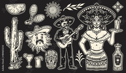 Monochrome collection of mexican festive elements photo