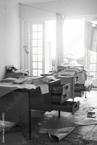 dirty interior with desk