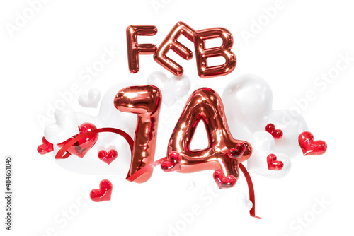 Happy valentines day, Beautiful hearts on white background for February 14, Premium 3D Rendering