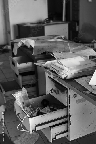 dirty interior with desk
