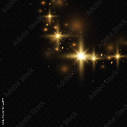 Explosion, bright stars, light effect, dust, glare on a transparent background
