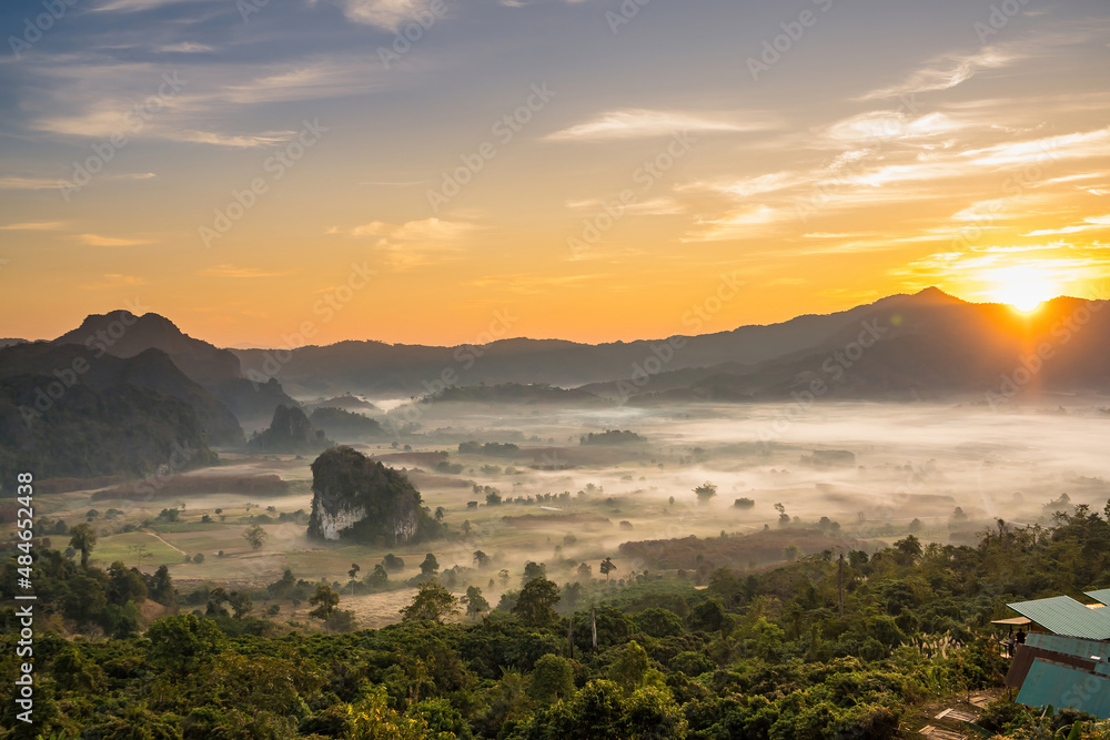 Sunrise and The Mist with Mountain Background , Landscape at Phu Langka, Payao Province, Thailand. Sunrise and The Mist with Mountain Background , Landscape at Phu Langka, Payao Province, Thailand.