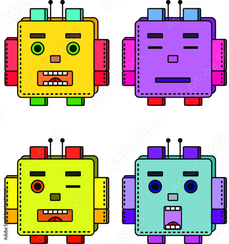 vector illustration. robots, a series of bright fantasy characters