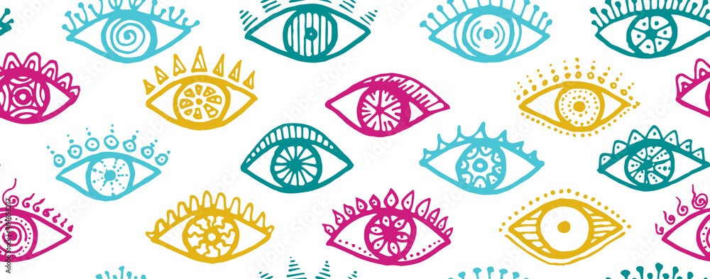 Doodle human eyes naive seamless ornament. Pop