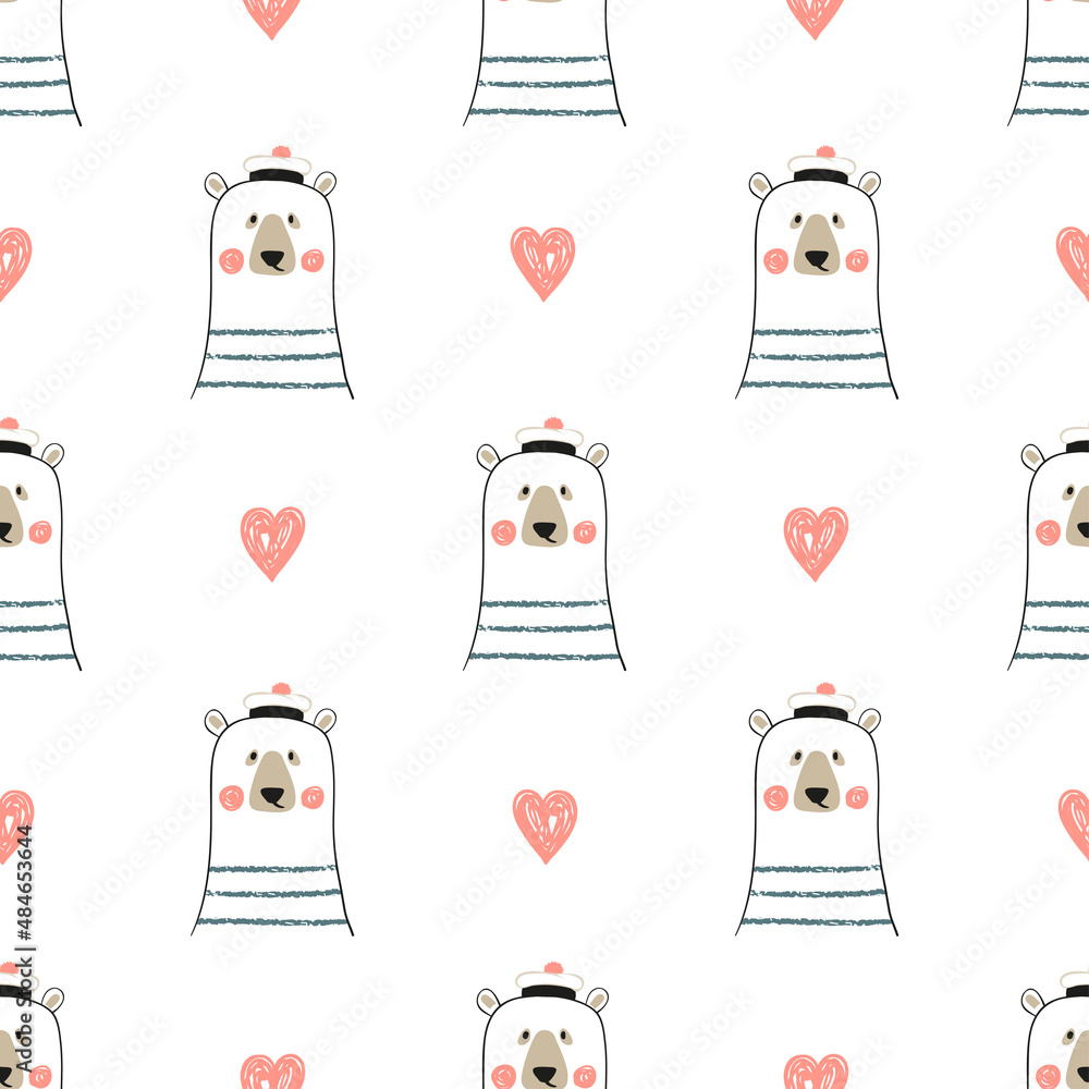 Cute sailor bear seamless pattern for kids. Vector baby print. Stock ...