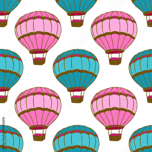 Cartoon hot air balloons  illustration vector seamless patter.