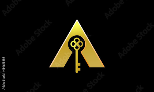 Letter A, Secure Logo With Key Hole Symbol