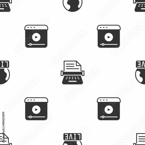 Set Live report, Retro typewriter and stream on seamless pattern. Vector