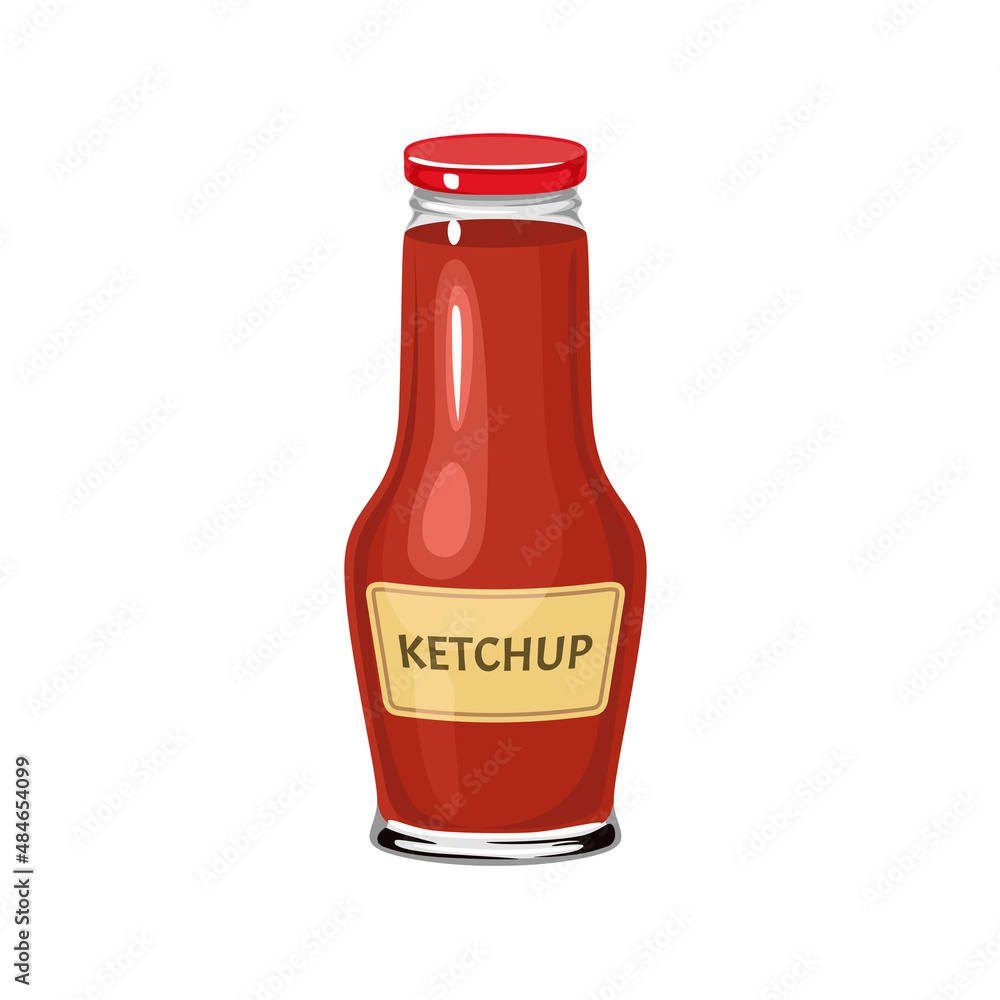 Tomato ketchup in glass bottle isolated on white background. Vector  illustration of red sauce in cartoon flat style. Food icon. Stock Vector |  Adobe Stock