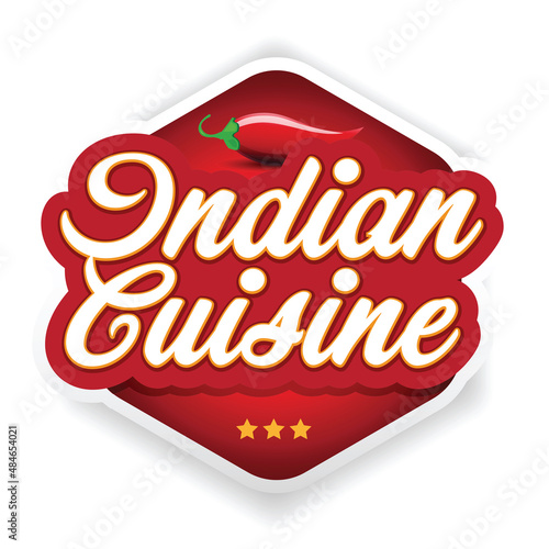 Indian Cuisine label red with Chilli pepper