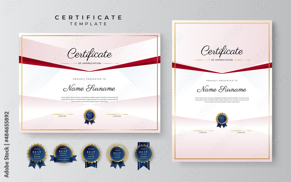 Luxury certificate of appreciation template with red and gold color ...