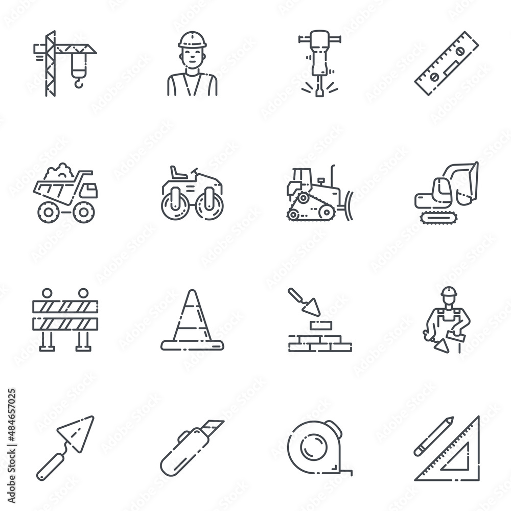 Fototapeta premium Set of vector construction line icons isolated